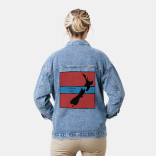 NEW ZEALAND COUNTRY BLACK RED BLUE CUSTOM TEXT DENIM JACKET