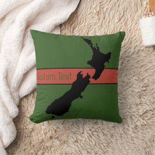 NEW ZEALAND COUNTRY IMAGE BLACK ON GREEN NZ KIWI CUSHION