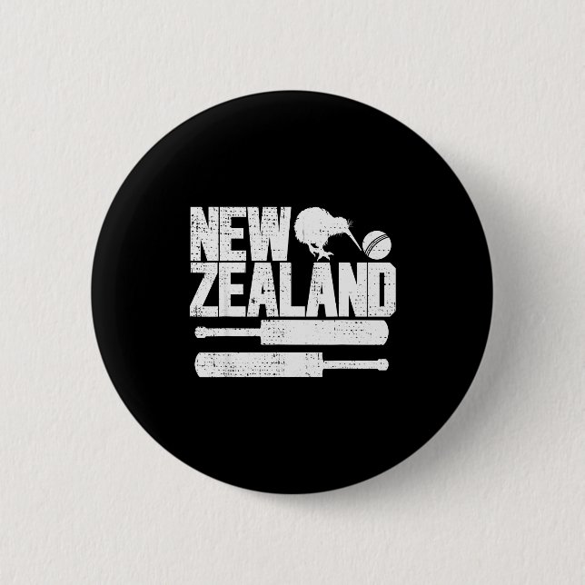 New Zealand Cricket (mr Kiwi And Mr Ball)  6 Cm Round Badge (Front)
