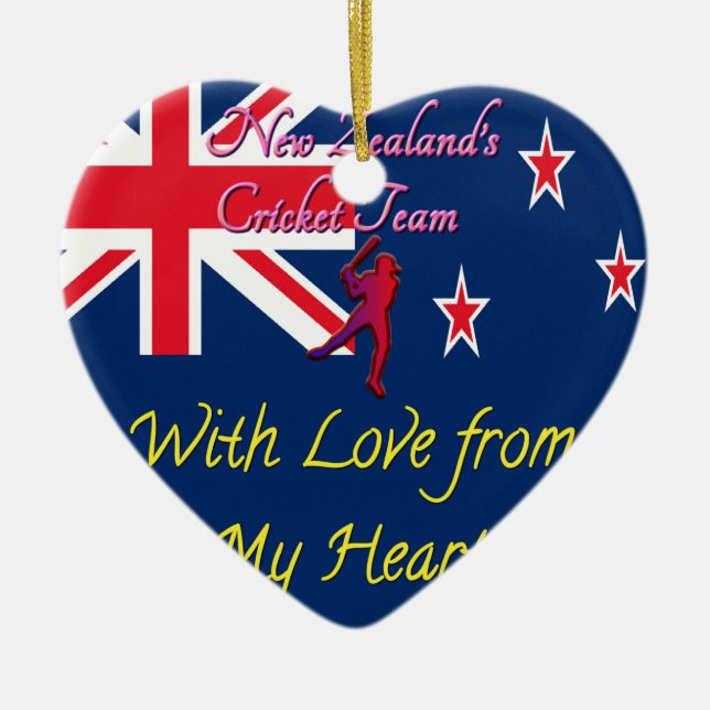 New Zealand Cricket Team: Love From My Heart Art Ceramic Tree Decoration (Front)