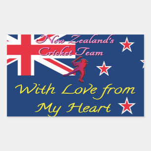 New Zealand Cricket Team: Love From My Heart Art Rectangular Sticker