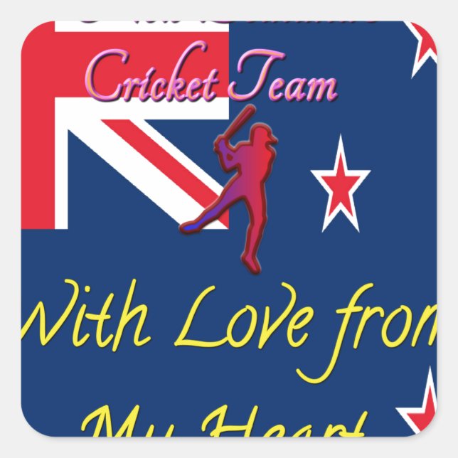 New Zealand Cricket Team: Love From My Heart Art Square Sticker (Front)