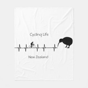 New Zealand Cycling Heartbeat Kiwi Bike Gift Fleece Blanket