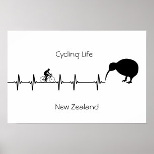 New Zealand Cycling Heartbeat Kiwi Bike Gift Poster