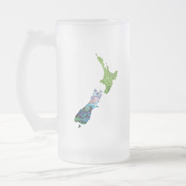 NEW ZEALAND FERN KIWI PAUA glass Frosted Glass Beer Mug (Left)