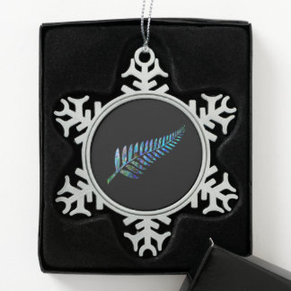 NEW ZEALAND FERN SIMPLE PAUA SNOWFLAKE PEWTER CHRISTMAS ORNAMENT
