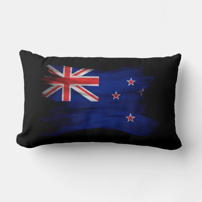 New Zealand flag brush stroke, national flag Lumbar Cushion (Front)