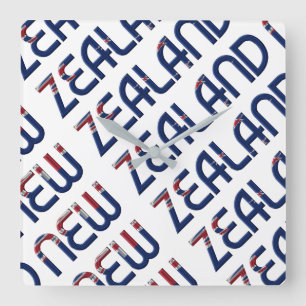 New Zealand Flag Colours Typography Square Wall Clock