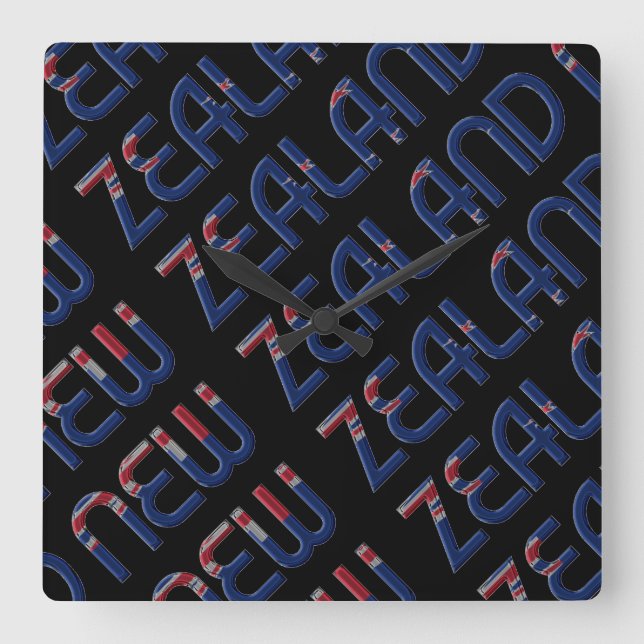 New Zealand Flag Colours Typography Square Wall Clock (Front)