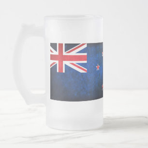 New Zealand Flag; Frosted Glass Beer Mug