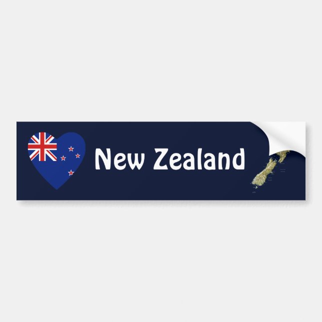 New Zealand Flag Heart + Map Bumper Sticker (Front)