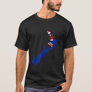 New Zealand flag in New Zealand outline  New Zeala T-Shirt
