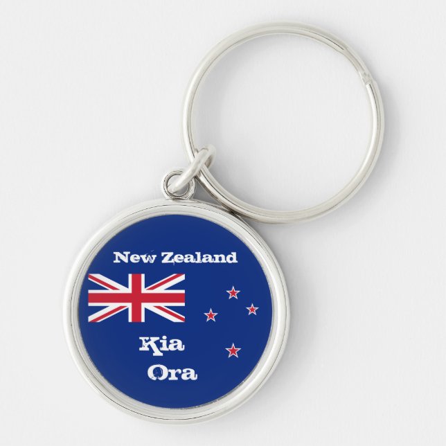 New Zealand Flag & Kia Ora greetings / New Zealand Key Ring (Front)