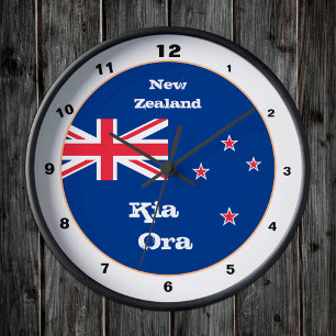 New Zealand Flag, Kia Ora, home New Zealand Round Clock
