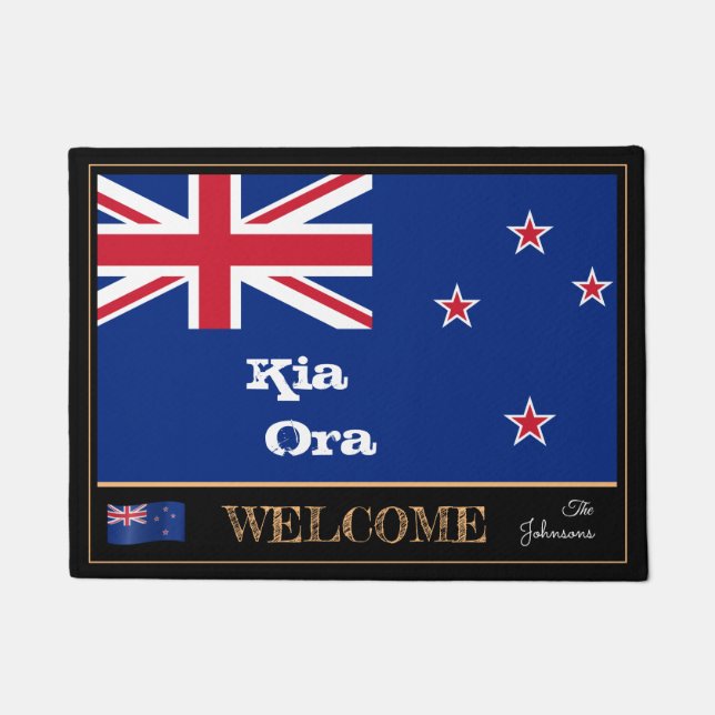 New Zealand Flag & Kia Ora house mat /rugby sports (Front)