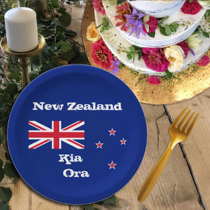 New Zealand flag & Kia Ora, party, sports /rugby Paper Plate