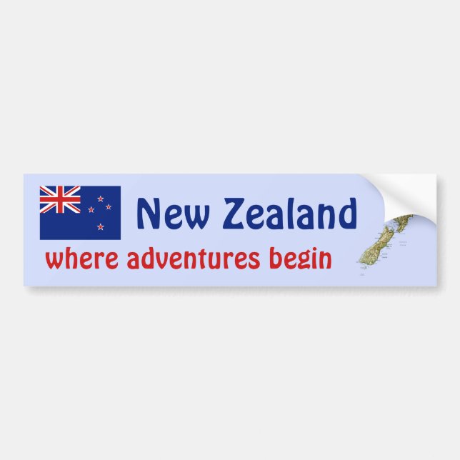 New Zealand Flag + Map Bumper Sticker (Front)