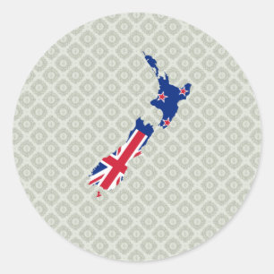 New Zealand Flag Map full size Classic Round Sticker