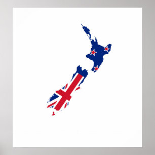 New Zealand Flag Map full size Poster