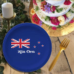 New Zealand flag party plates, sports /rugby fans Paper Plate<br><div class="desc">Paper Plates: New Zealand,  Kia ora & New Zealand Flag - party,  dining plates - love my country,  travel,  holiday,  patriots / sports fans</div>