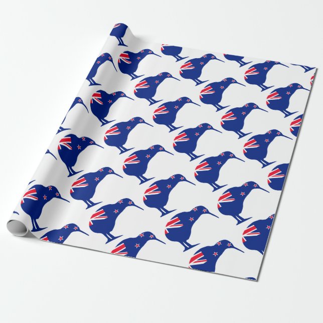 New Zealand Flag With Kiwi SIlhouette Wrapping Paper (Unrolled)