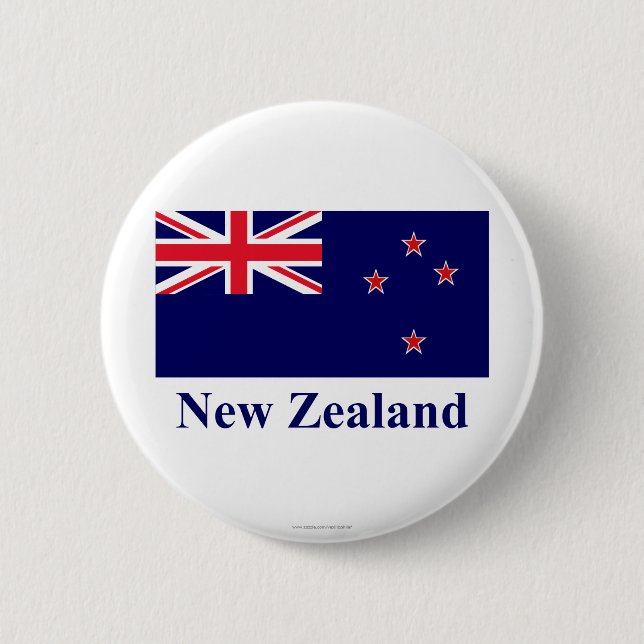 New Zealand Flag with Name 6 Cm Round Badge (Front)