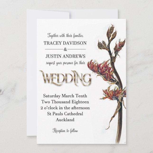 New Zealand Flax Flower Wedding Invitation (Front)