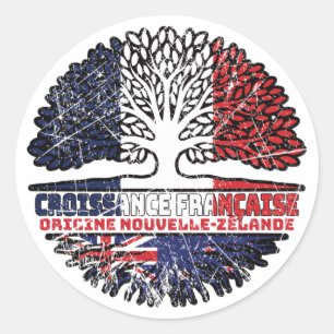 New Zealand French France Tree Roots Flag Classic Round Sticker