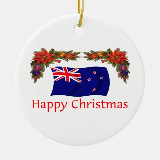 New Zealand Happy Christmas Ceramic Tree Decoration (Front)