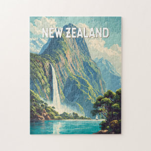 New Zealand Illustration Travel Art Vintage Jigsaw Puzzle