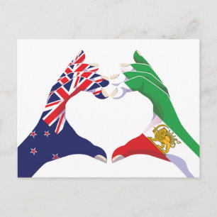 New Zealand Iranian Unity Heart with Lion and Sun Postcard