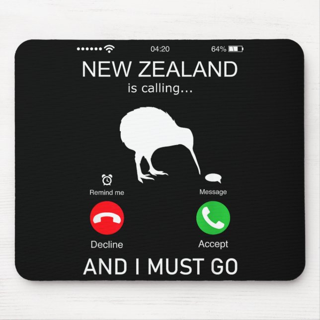 New Zealand Is Calling And I Must Go, Zealand Funn Mouse Mat (Front)