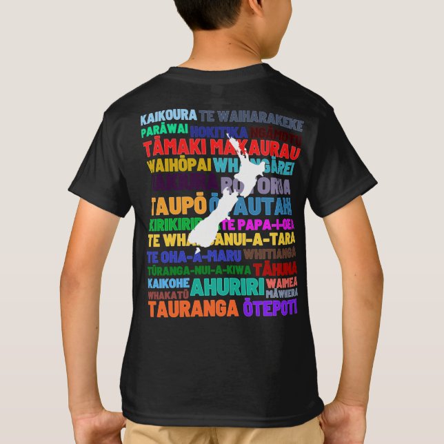New Zealand Kids Tshirt of Kiwi Places  (Back)
