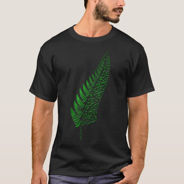 New Zealand Kiwi All Blacks Maori Silver Fern Gree T-Shirt (Front)