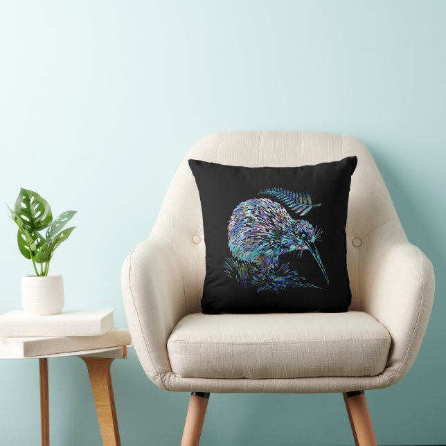 NEW ZEALAND KIWI AND FERN PAUA CUSHION (Chair)