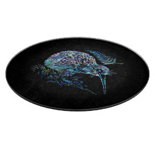 NEW ZEALAND KIWI AND FERN PAUA CUTTING BOARD