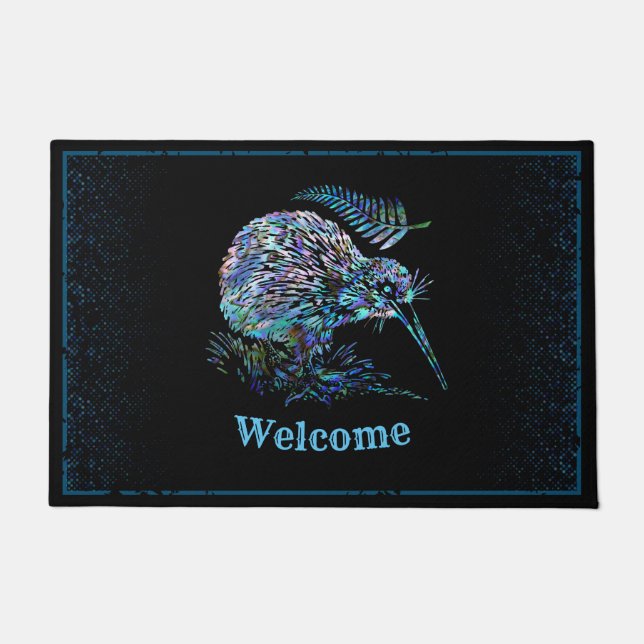 NEW ZEALAND KIWI AND FERN PAUA DOORMAT (Front)