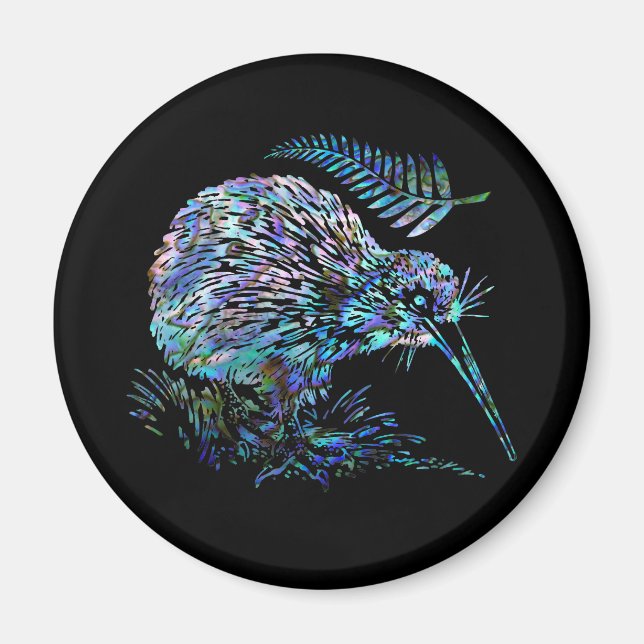 NEW ZEALAND KIWI AND FERN PAUA MAGNET (Front)