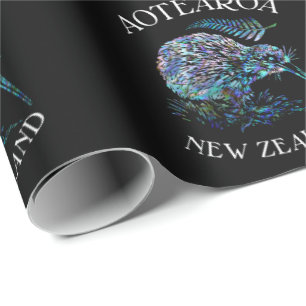 NEW ZEALAND KIWI AND FERN PAUA WRAPPING PAPER