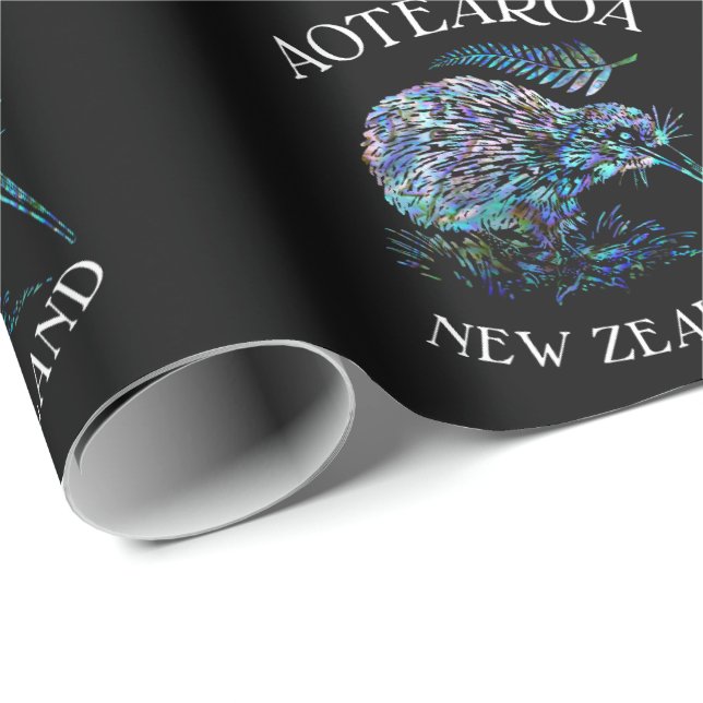NEW ZEALAND KIWI AND FERN PAUA WRAPPING PAPER (Roll Corner)