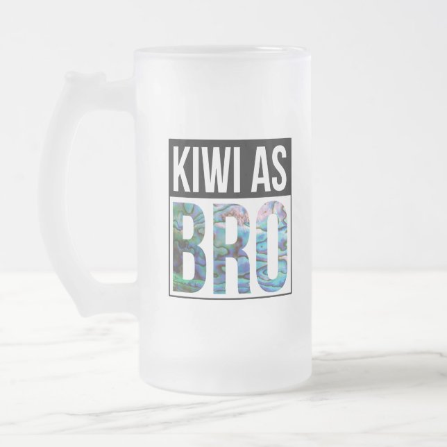 NEW ZEALAND KIWI AS BRO PAUA FROSTED GLASS BEER MUG (Left)