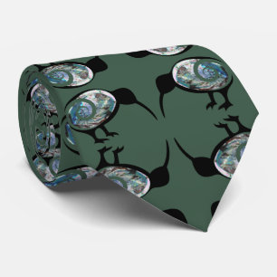 NEW ZEALAND KIWI BIRD BLACK PAUA PATTERN NZ KORU TIE