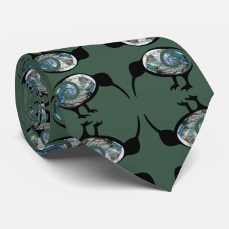 NEW ZEALAND KIWI BIRD BLACK PAUA PATTERN NZ KORU TIE