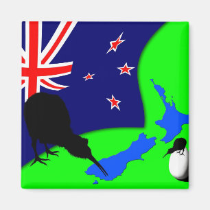 New Zealand, Kiwi Bird, Flag (Fridge Magnet) Magnet
