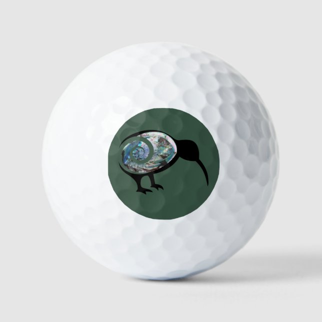 NEW ZEALAND KIWI BIRD PAUA BLACK GREEN FERN KORU GOLF BALLS (Front)