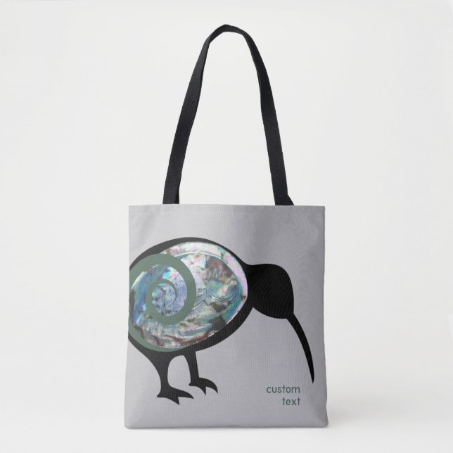 NEW ZEALAND KIWI BIRD PAUA BLACK GREEN FERN KORU TOTE BAG (Front)