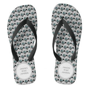 NEW ZEALAND KIWI BIRD PAUA SHELL FERN KORU JANDALS FLIP FLOPS