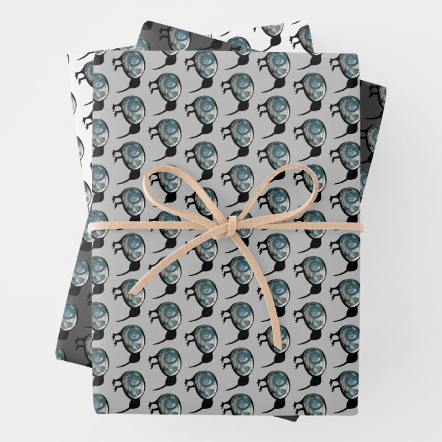 NEW ZEALAND KIWI BIRD PAUA SHELL FERN KORU NEUTRAL WRAPPING PAPER SHEET (In situ)