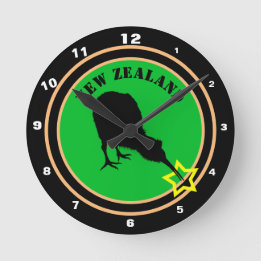 New Zealand & Kiwi Bird - Royal Kiwi design /star Round Clock