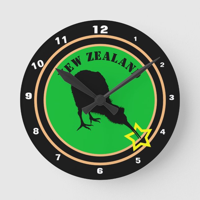 New Zealand & Kiwi Bird - Royal Kiwi design /star Round Clock (Front)